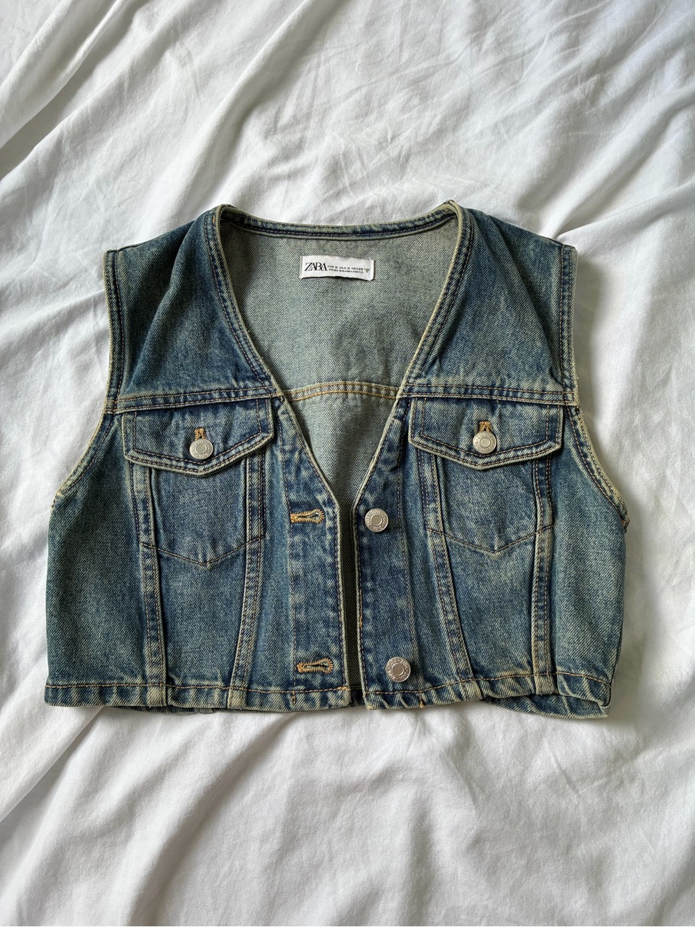 Zara Blue Cropped Denim Vest